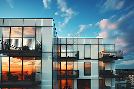落日余晖下的现代建筑背景图片