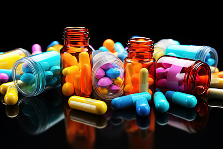 药瓶中的一堆药丸背景图片