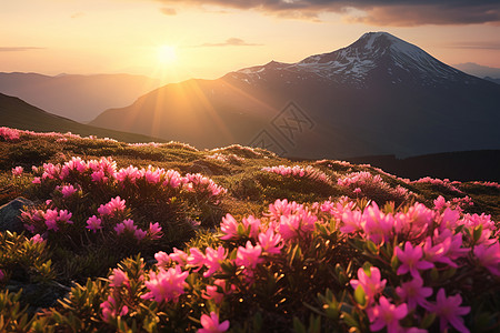 山脉绽放的美丽花朵图片