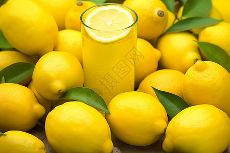 柠檬堆中的柠檬饮品图片