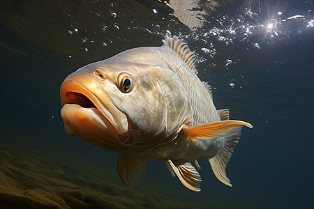 鱼儿在清澈水中张口游动背景图片