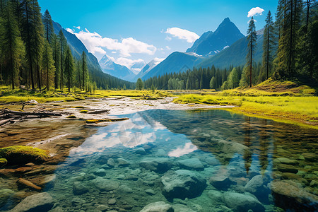 深山里小溪大山里清晰的湖水湖泊背景