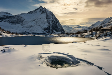 雪山中的湖泊图片