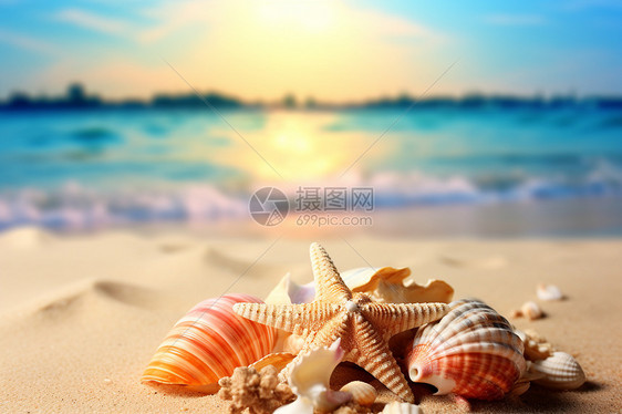 海滩上的美丽贝壳图片