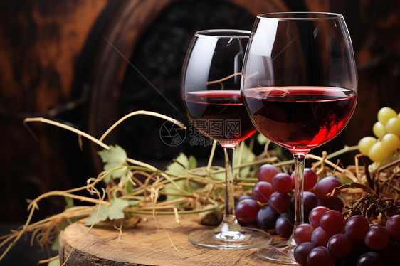 葡萄酒和新鲜葡萄图片
