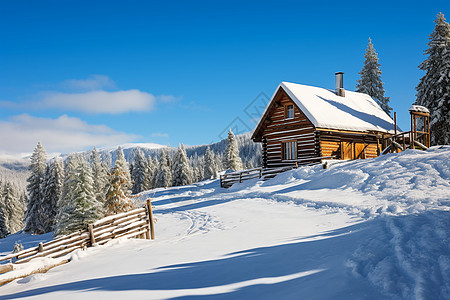 冰雪中的木屋图片