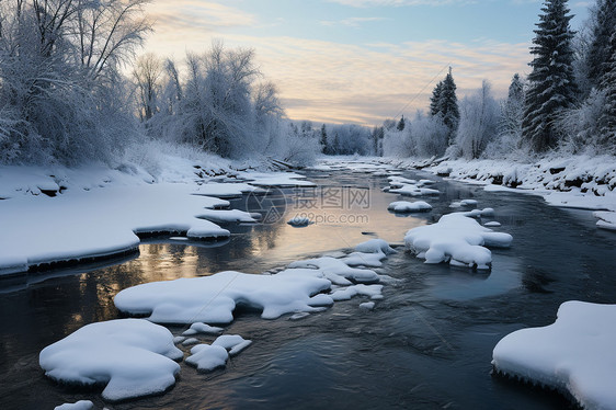 冰雪中的小河图片