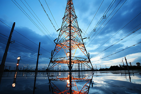 夜晚巨大的电力塔图片