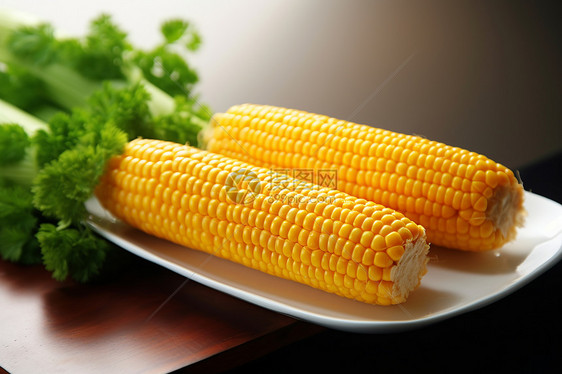 桌子上的甜玉米图片