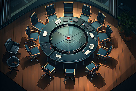 圆形的会议桌椅图片