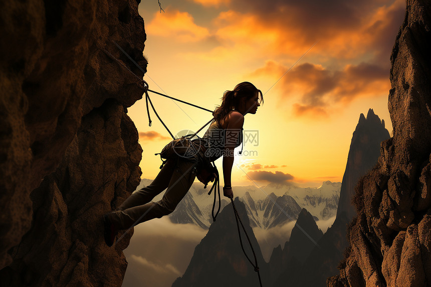 极限挑战夜幕降临时的登山勇士图片