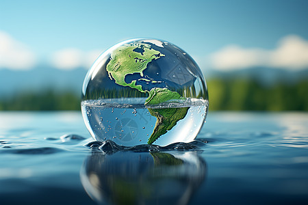 水资源背景漂浮在水上的玻璃球设计图片