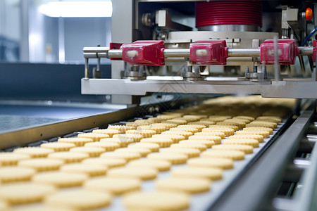 食品生产线生产线上生产的饼干背景