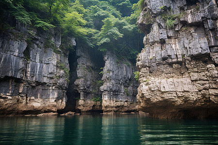 悬崖峭壁下的山间峡谷背景图片