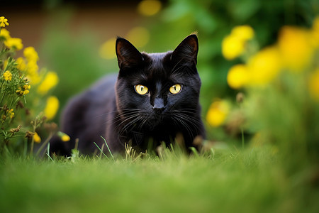 夏季花园中可爱的宠物猫咪图片