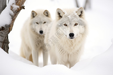 冬季雪山中的狼群图片