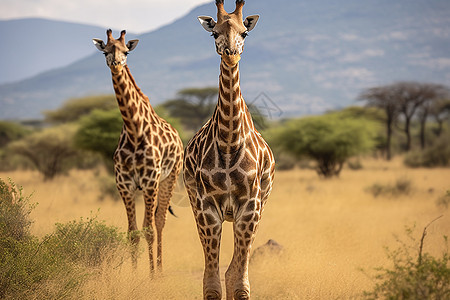 荒野中行走的长颈鹿图片