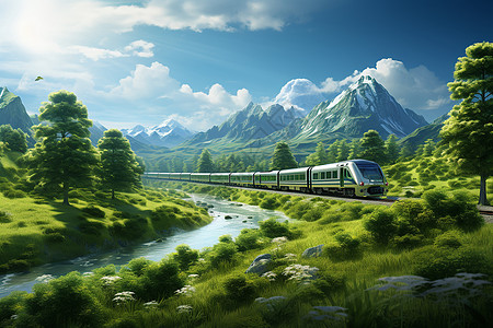 列车风景穿越自然的列车设计图片