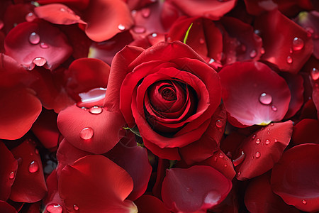 红玫瑰中的水珠图片