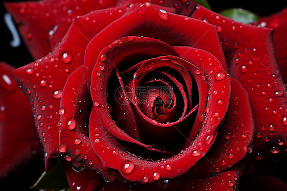 微雨之中的血红玫瑰图片
