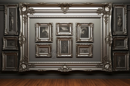 复古金木质地板和画框背景