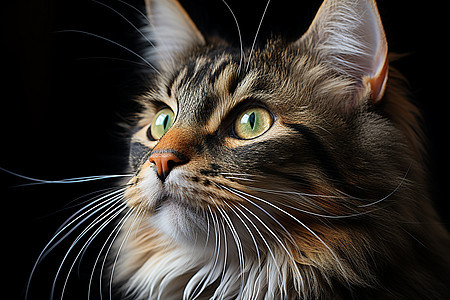 绿色瞳孔猫咪仰望天空图片