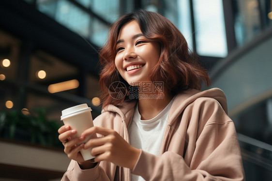 手持咖啡杯的女孩图片