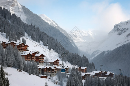 雪山下的小屋图片