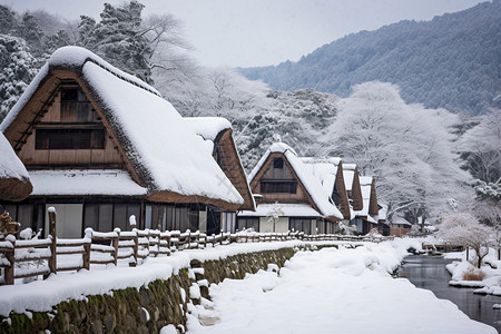 大雪积压的木屋高清图片