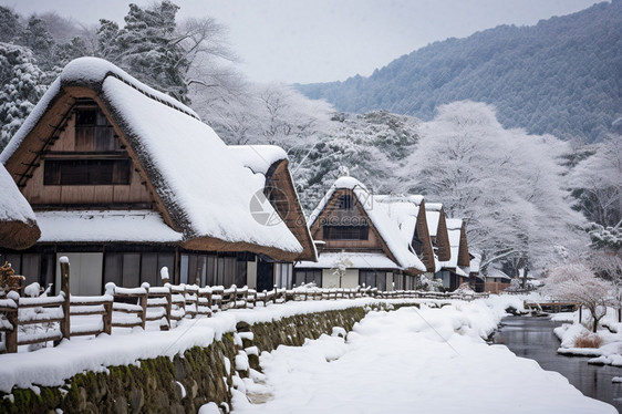 大雪积压的木屋图片