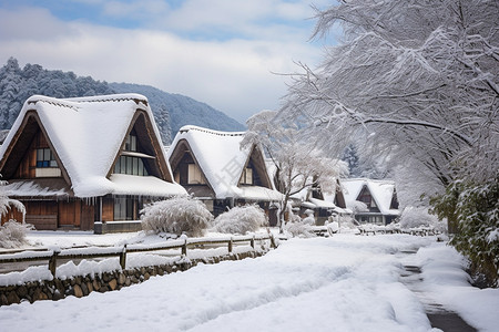 大雪挤压的树枝图片