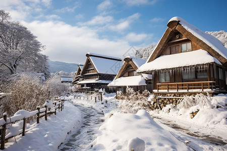 雪地里的小屋图片