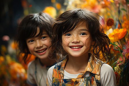 花丛中的小女孩背景图片
