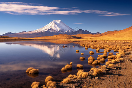 高山旁边的湖泊图片