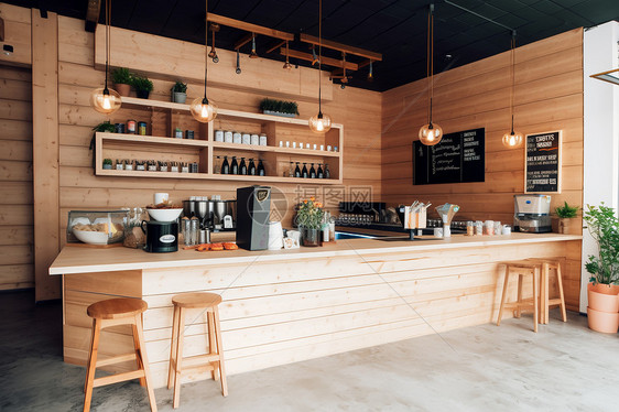 木质装修的咖啡店图片