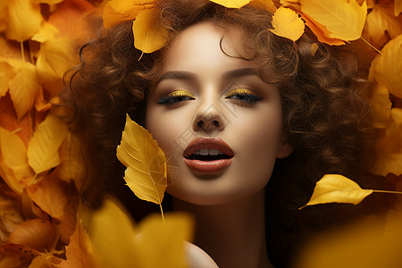 秋叶环绕下的女子图片