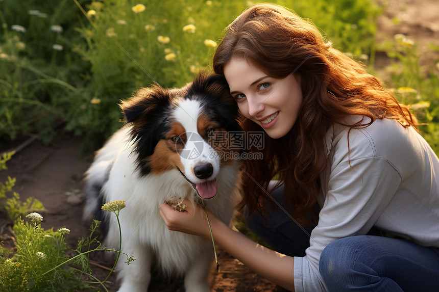 女孩与爱犬图片