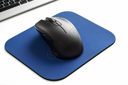 蓝色鼠标垫上的电脑鼠标图片