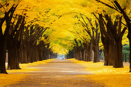 道路背景秋日银杏的美丽背景