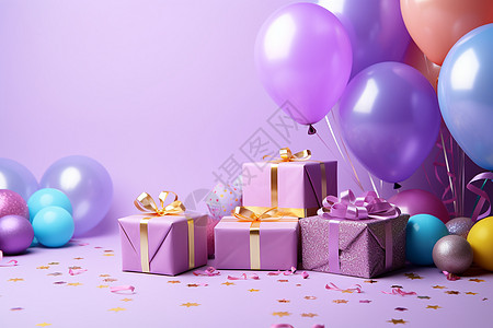 紫色的礼盒和气球图片