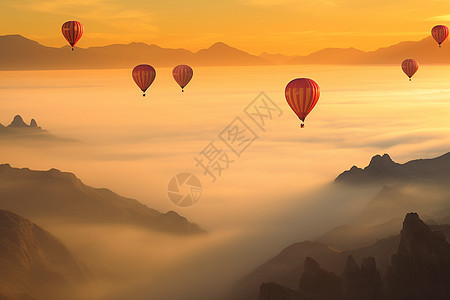 迷雾中的热气球图片