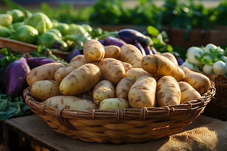 农家菜园里的丰收土豆背景图片
