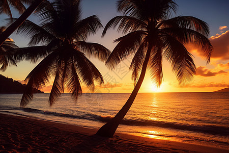 夕阳下的热带沙滩图片