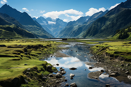 山川里的小河流背景图片