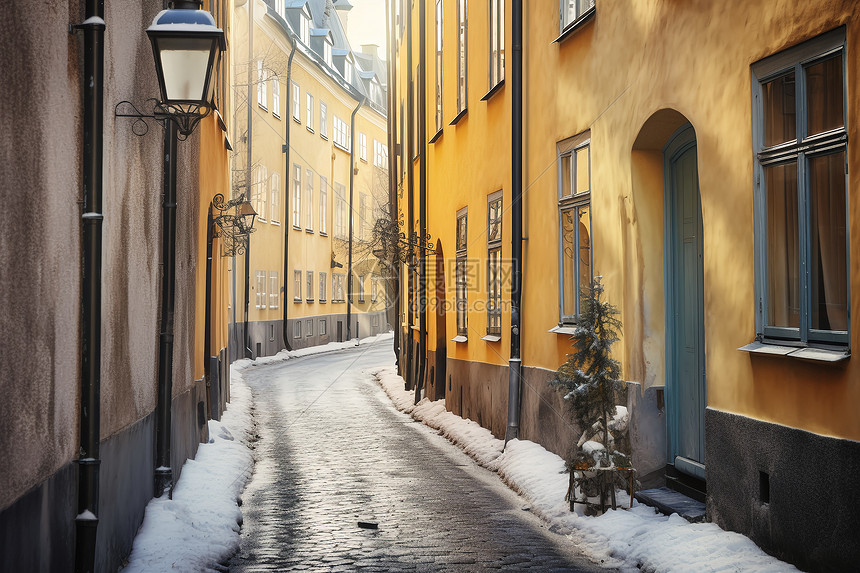 冬日古城街景图片