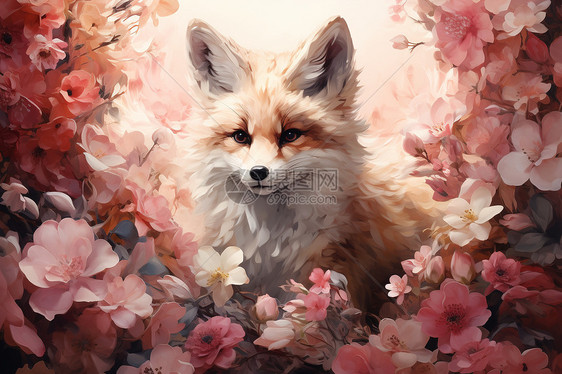 花朵框架中的狐狸艺术品图片