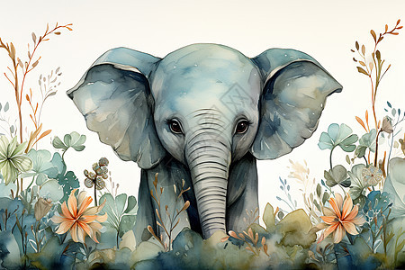 绘画的大象插画图片
