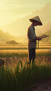 农民在稻田里耕种图片