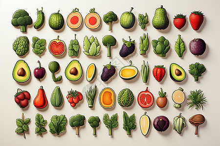 水果和蔬菜的插画图片