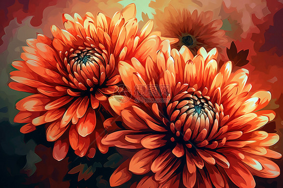 三朵橙色菊花的画作图片